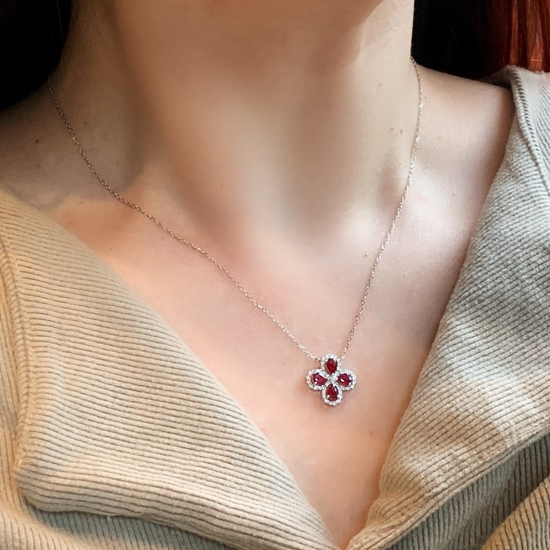 14k Gold 1.30 Ctw Natural Ruby & Diamond Necklace - 5