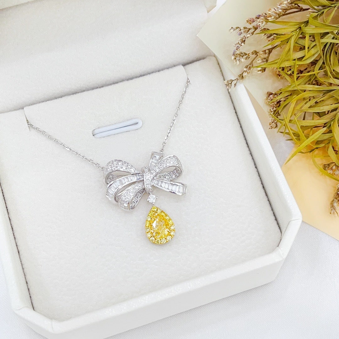 14k Gold 1.53 Ctw Natural Yellow Diamond & Diamond Necklace - 3