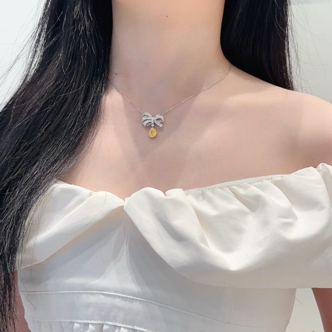 14k Gold 1.53 Ctw Natural Yellow Diamond & Diamond Necklace - 5