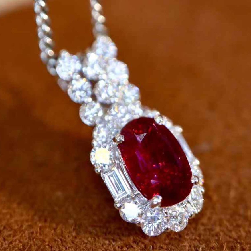 14k Gold 1.20 Ctw Natural Ruby & Diamond Pendant( Without Chain ) - 2