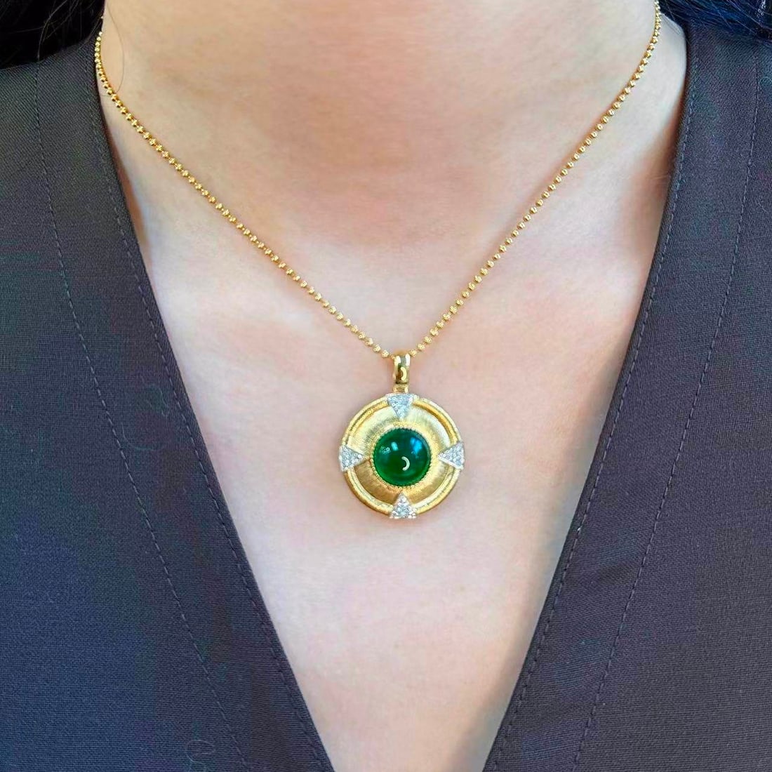 14k Gold 5.29 Ctw Vivid Green Natural Emerald & Diamond Pendant( Without Chain ) - 5