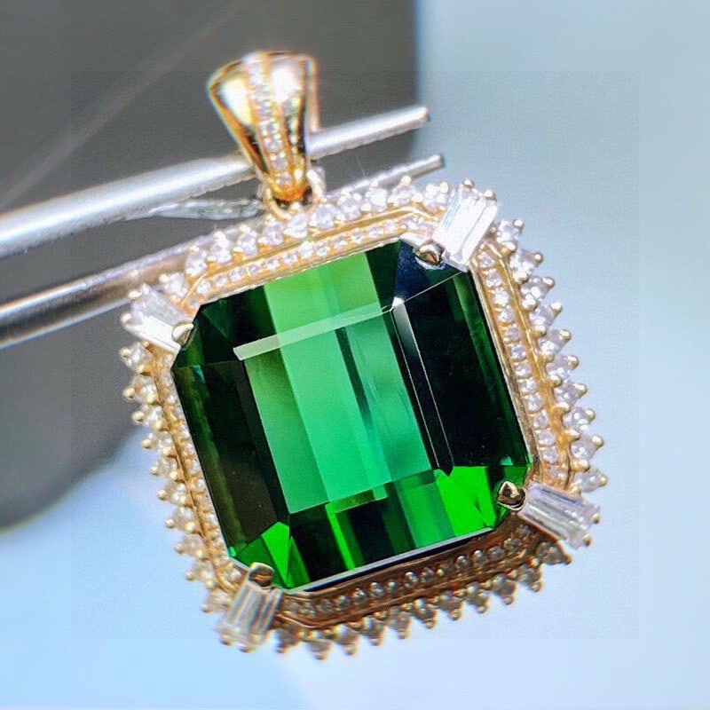 14k Gold 20 Ct Natural Tourmaline & Diamond Pendant( Without Chain ) - 3