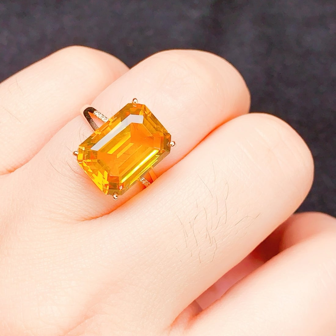 14k Gold 6.78 Ctw Natural Citrine & Diamond Ring - 7
