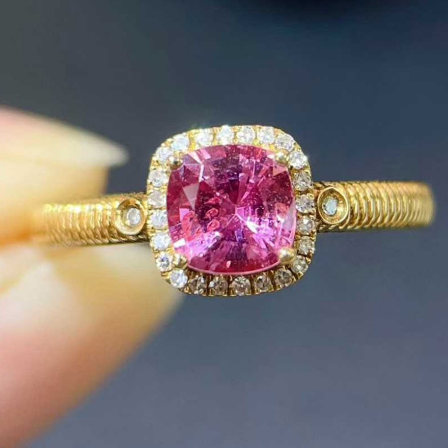 14k Gold 0.85 Ctw Natural Padparadscha Sapphire & Diamond Ring - 3