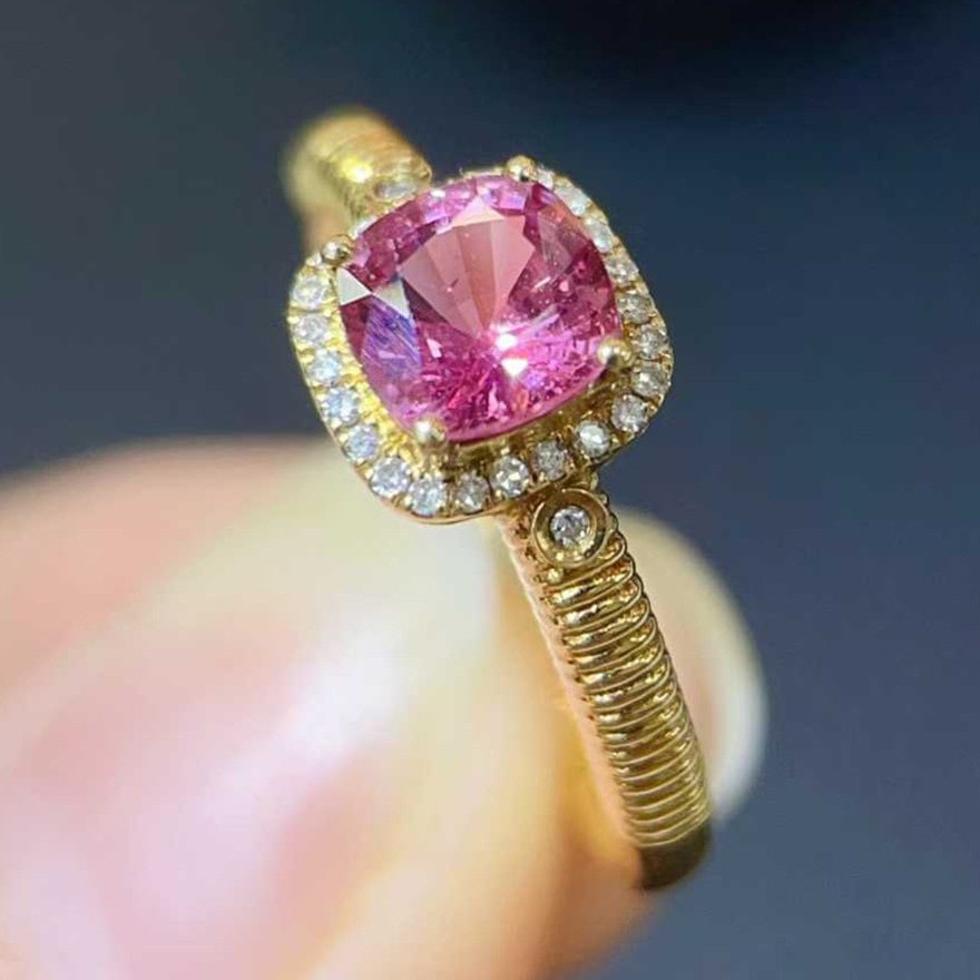 14k Gold 0.85 Ctw Natural Padparadscha Sapphire & Diamond Ring - 4