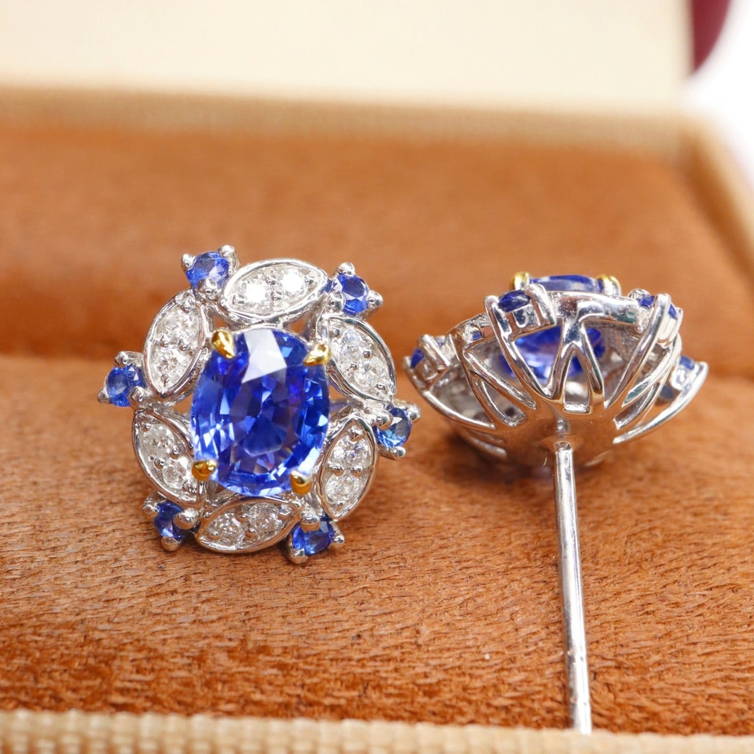 14k Gold 1.67 Ctw Natural Sapphire & Diamond Earrings - 2