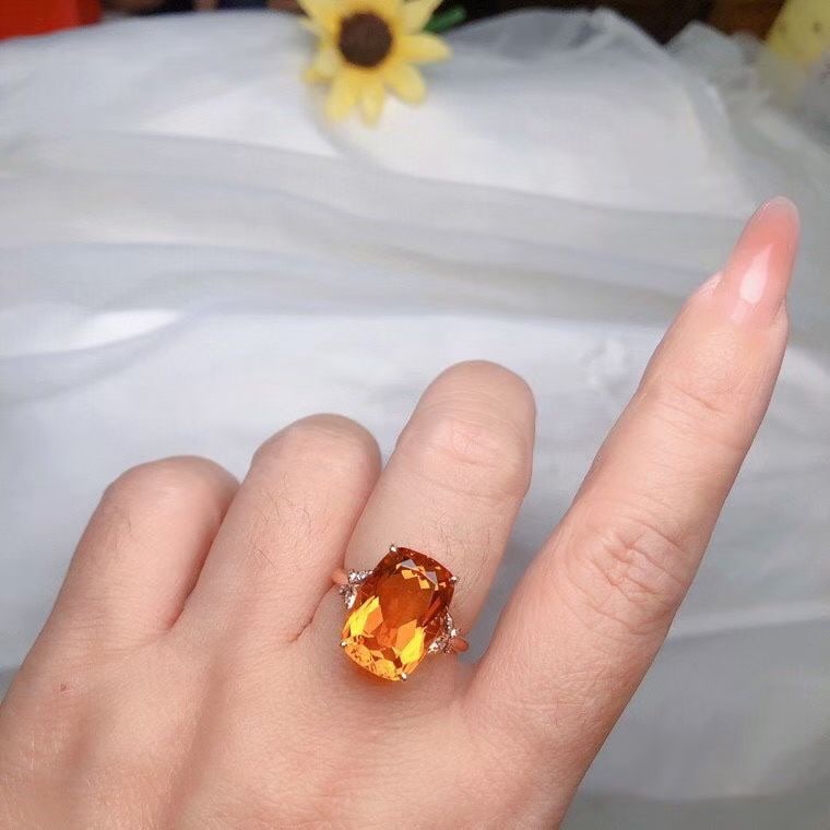 14k Gold 6.90 Ct Natural Citrine & Diamond Ring - 4