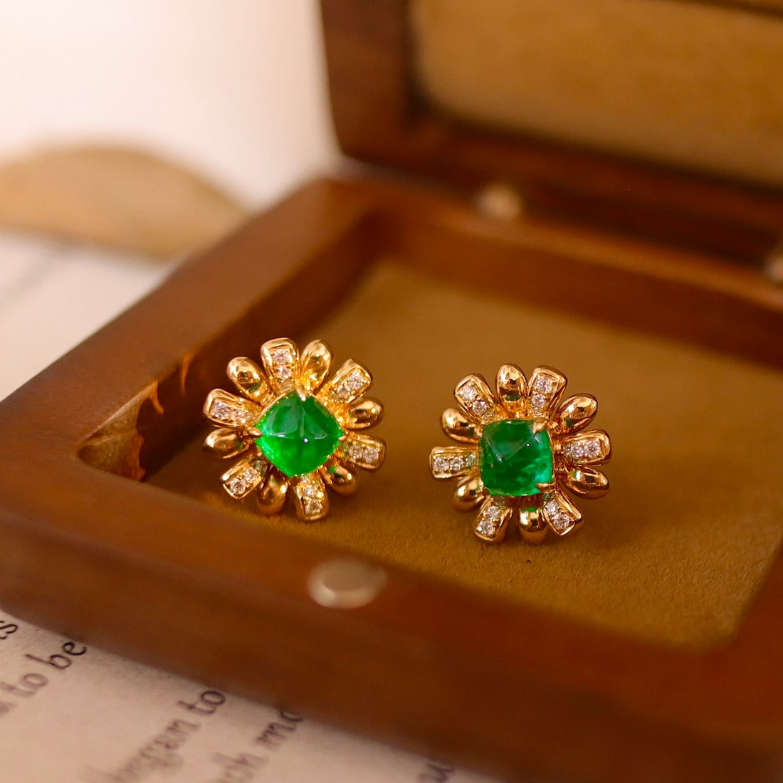 14k Gold 1.81 Ctw Vivid Green Natural Emerald & Diamond Earrings - 2