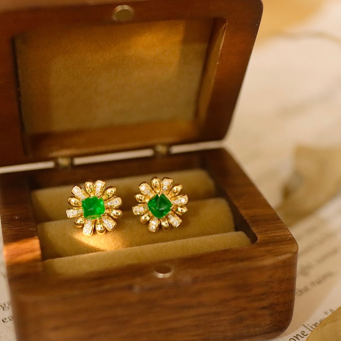 14k Gold 1.81 Ctw Vivid Green Natural Emerald & Diamond Earrings - 4