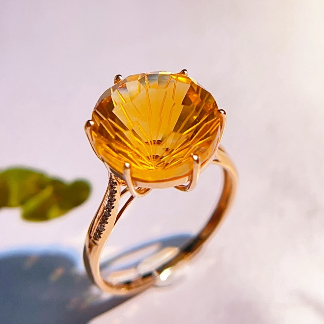 14k Gold 7.35 Ctw Natural Citrine & Diamond Ring: Ref:231106122 // gold content:14k gold // ring size:7. 25us // // main gemstone:citrine // shape:round // carat weight:7. 3ct // color:yellow // treatment:natural // cut grade:g // // adjacent