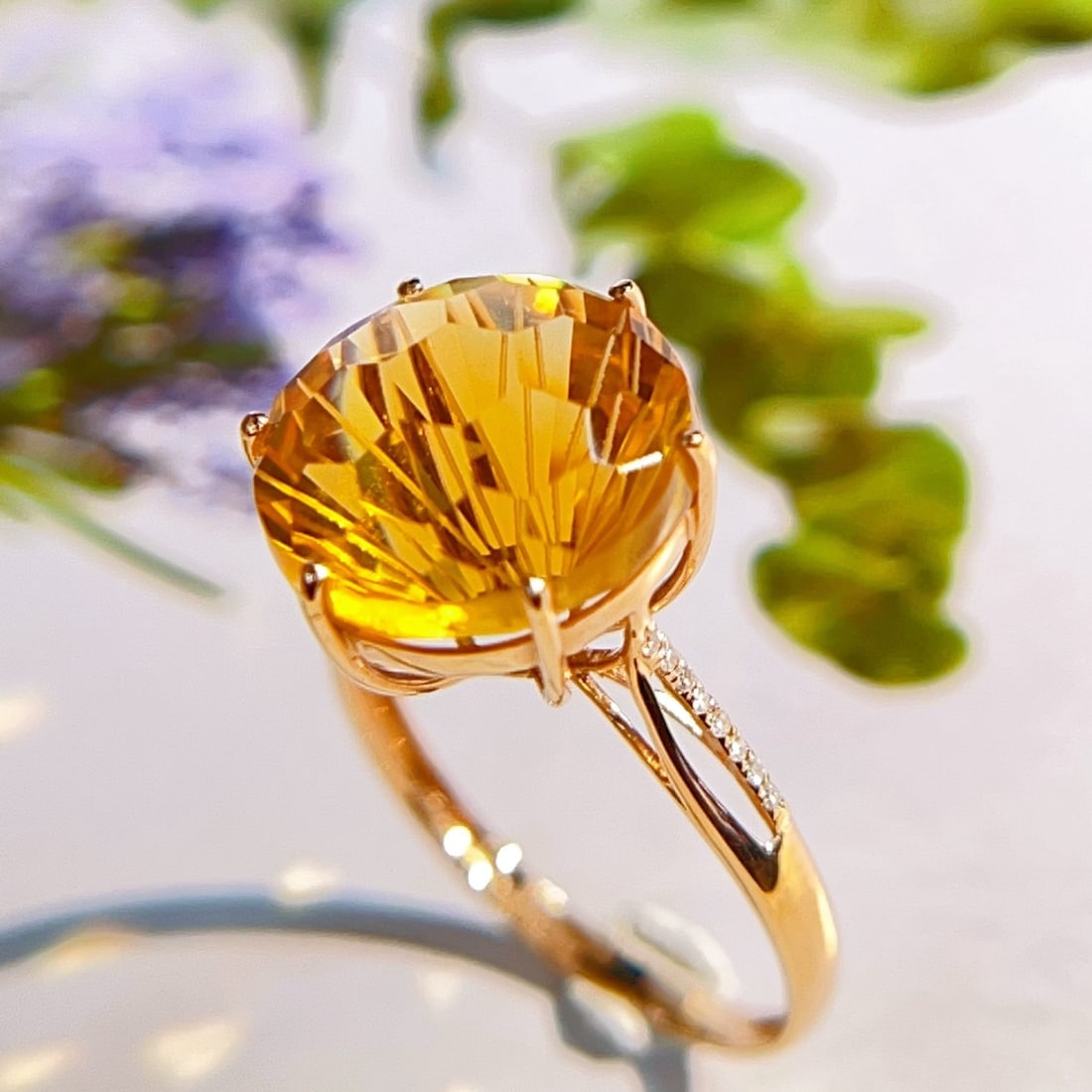 14k Gold 7.35 Ctw Natural Citrine & Diamond Ring - 2
