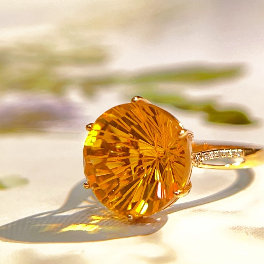 14k Gold 7.35 Ctw Natural Citrine & Diamond Ring - 4