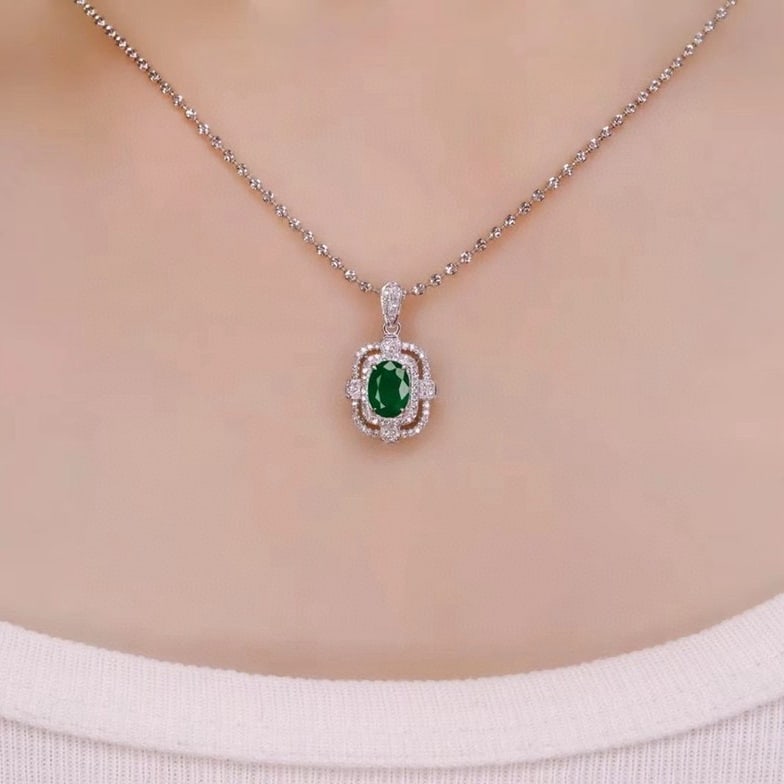 14k Gold 1.34 Ctw Vivid Green Natural Emerald & Diamond Pendant( Without Chain ) - 5