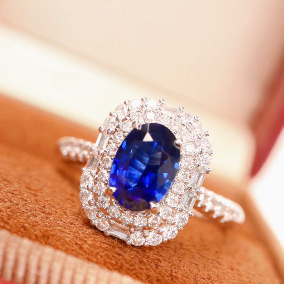 14k Gold 1.53 Ctw Natural Sapphire & Diamond Ring: Ref:231106150 // gold content:14k gold // ring size:7. 25us // // main gemstone:sapphire // shape:oval // carat weight:1. 16ct // color:royal blue // treatment:natural // // adjacent gemstone 2 :