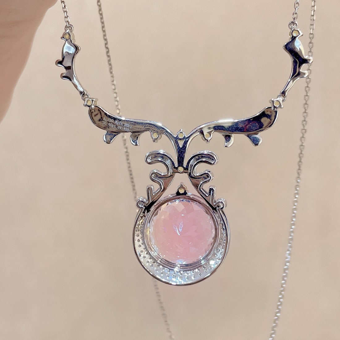 14k Gold 17.39 Ctw Natural Morganite & Diamond Necklace - 5