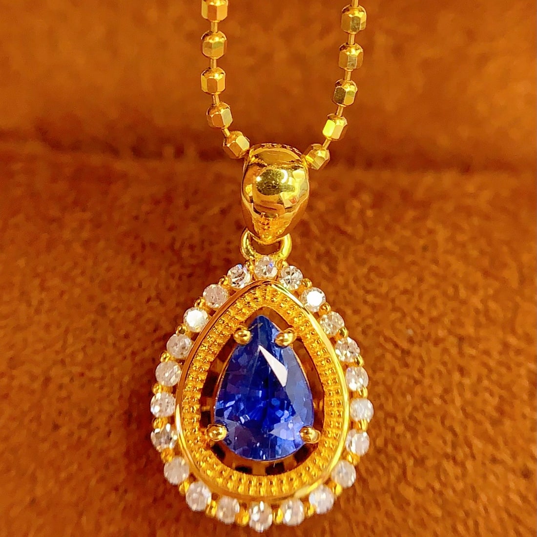 14k Gold 0.7 Ct Natural Sapphire & Diamond Pendant( Without Chain ) - 2