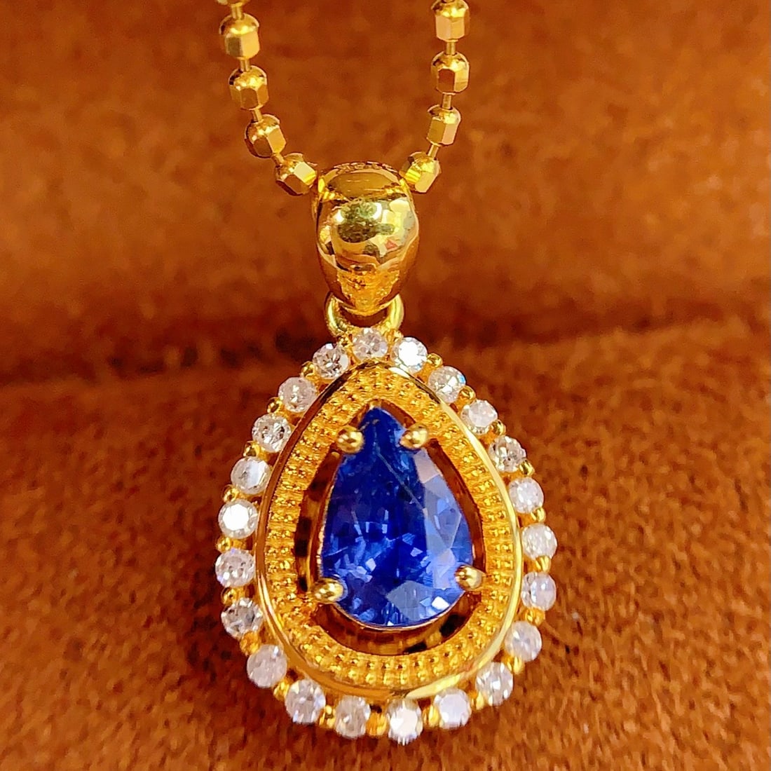 14k Gold 0.7 Ct Natural Sapphire & Diamond Pendant( Without Chain ) - 3
