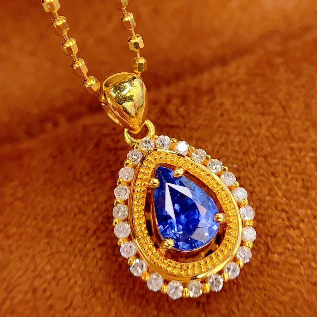 14k Gold 0.7 Ct Natural Sapphire & Diamond Pendant( Without Chain ) - 4