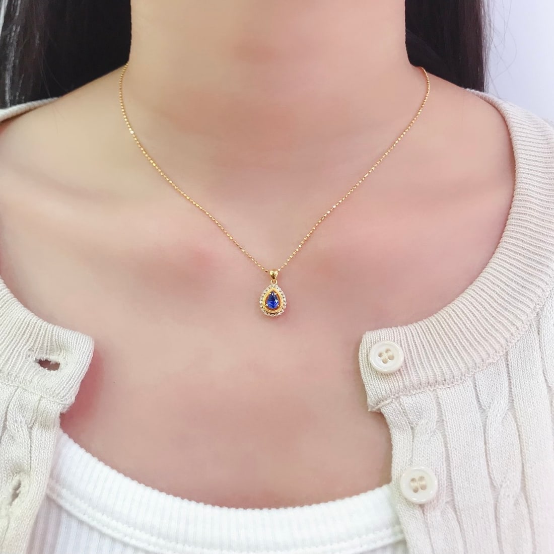 14k Gold 0.7 Ct Natural Sapphire & Diamond Pendant( Without Chain ) - 5