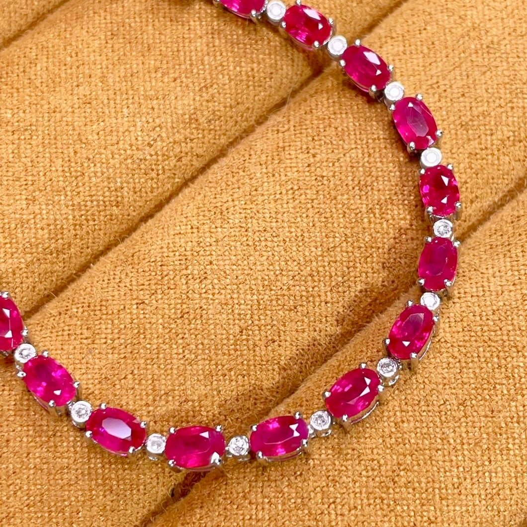 14k Gold 7.5 Ct Natural Ruby & Diamond Bracelet - 2