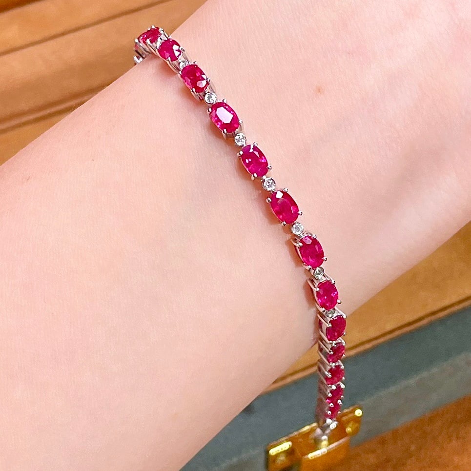14k Gold 7.5 Ct Natural Ruby & Diamond Bracelet - 6