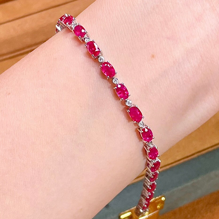 14k Gold 7.5 Ct Natural Ruby & Diamond Bracelet - 7