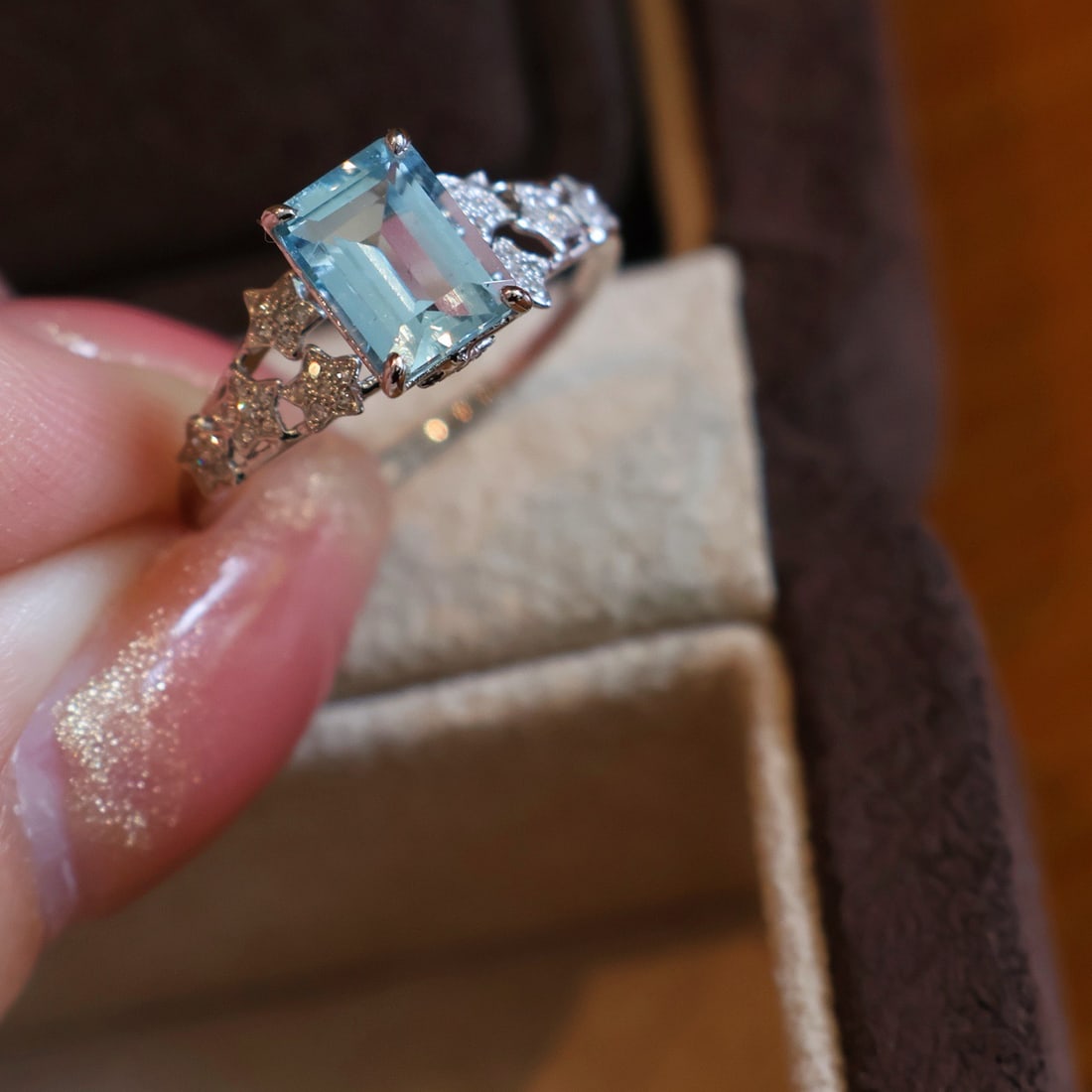 14k Gold 1.3 Ct Natural Aquamarine & Diamond Ring - 4