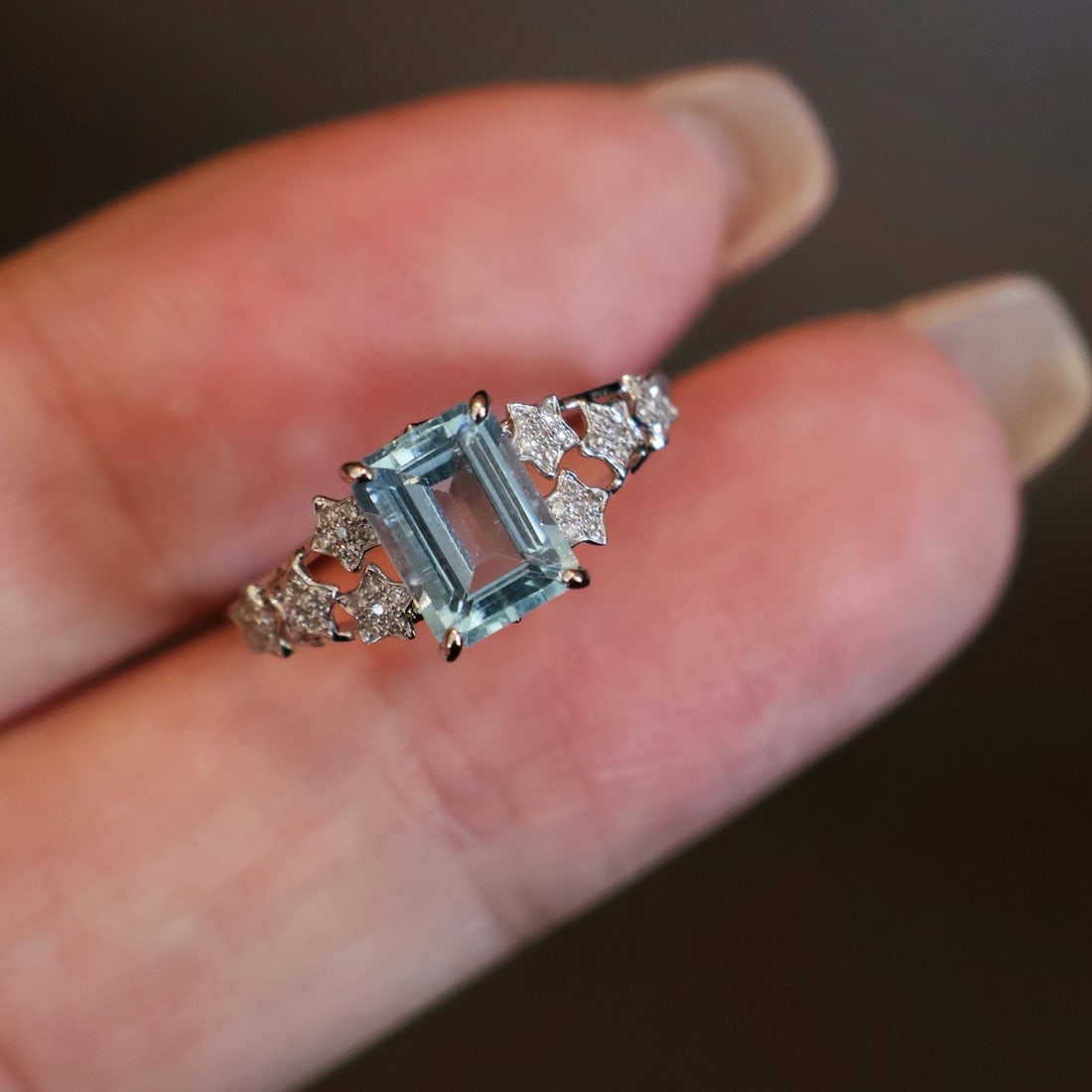 14k Gold 1.3 Ct Natural Aquamarine & Diamond Ring - 5