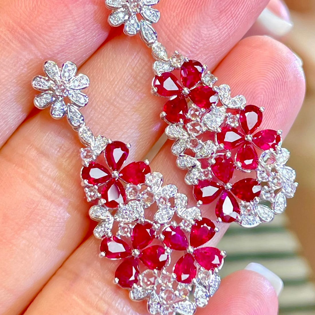 14k Gold 4.5 Ct Natural Ruby & Diamond Earrings - 3