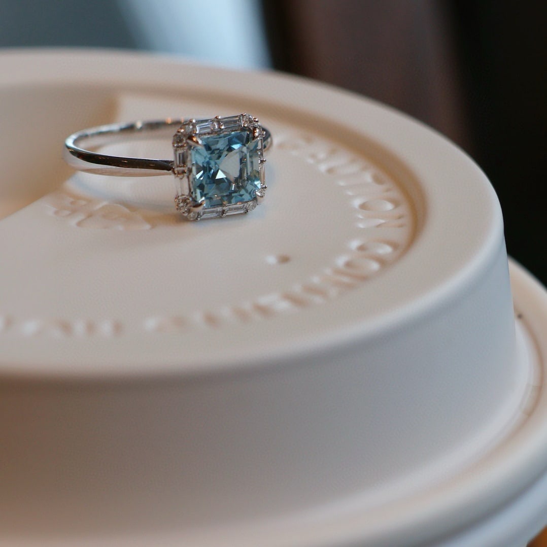 14k Gold 1 Ct Natural Aquamarine & Diamond Ring - 3