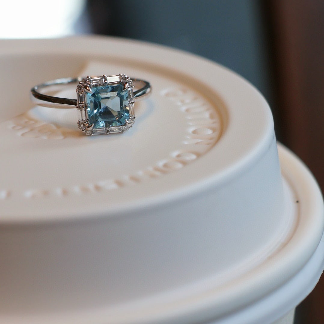 14k Gold 1 Ct Natural Aquamarine & Diamond Ring - 4