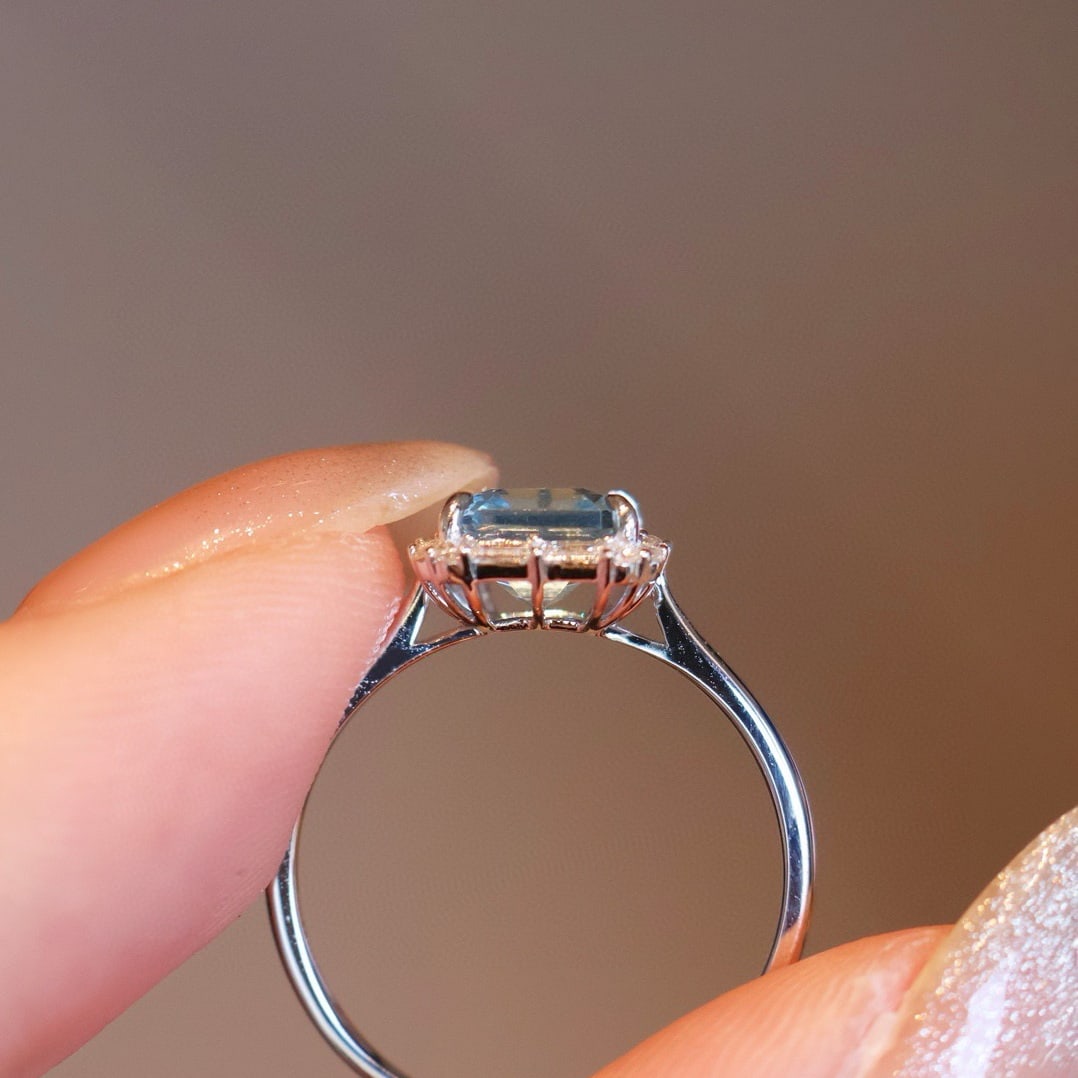 14k Gold 1 Ct Natural Aquamarine & Diamond Ring - 6