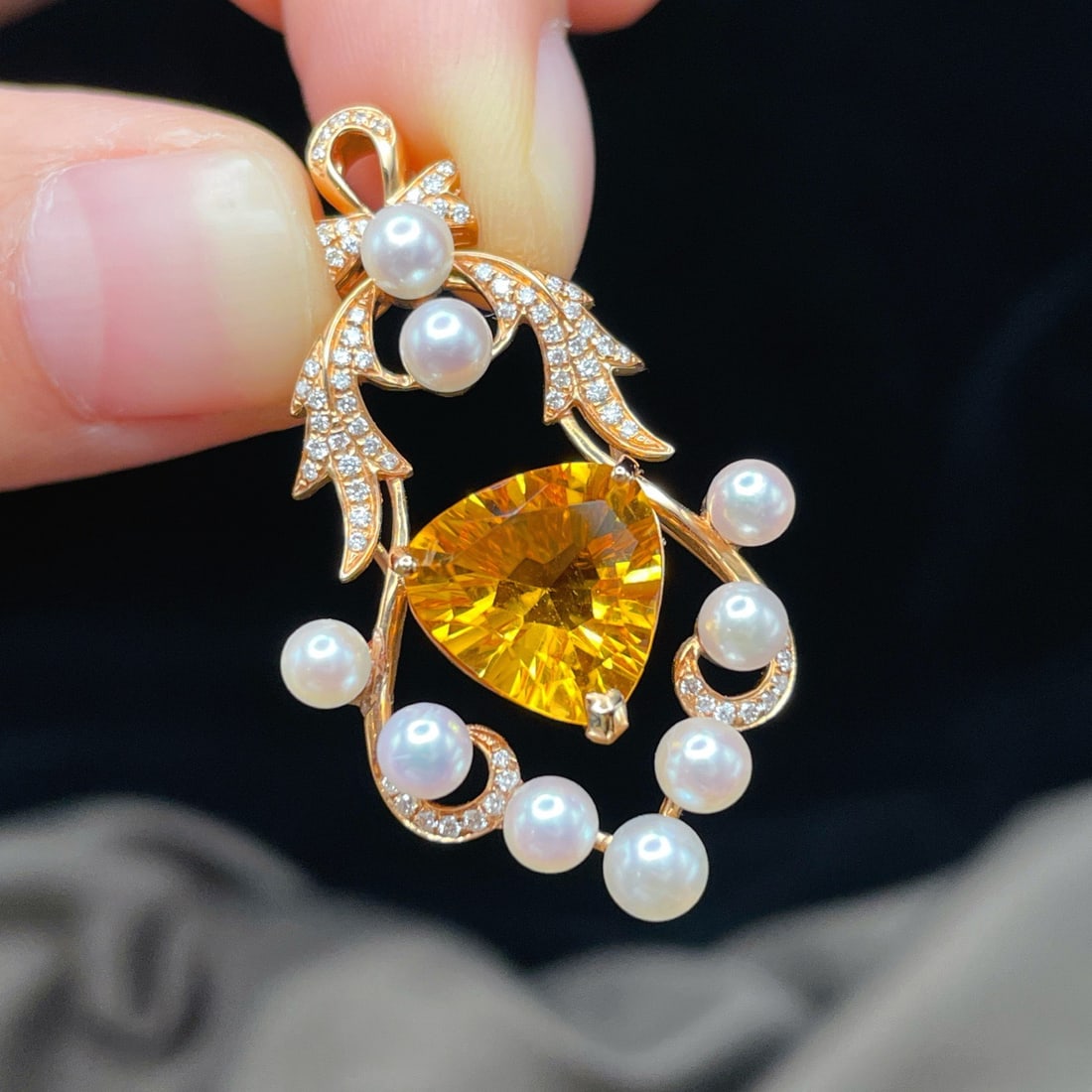 14k Gold 5.73 Ctw Natural Citrine & Diamond Pendant( Without Chain ) - 2