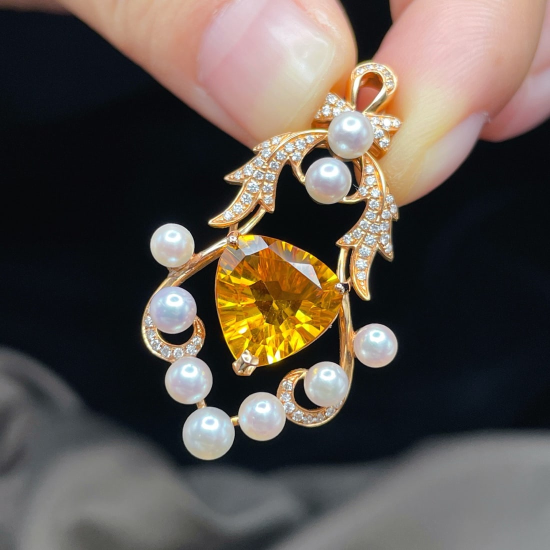 14k Gold 5.73 Ctw Natural Citrine & Diamond Pendant( Without Chain ) - 3