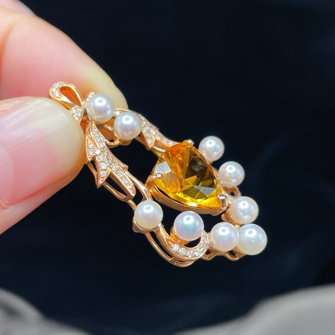 14k Gold 5.73 Ctw Natural Citrine & Diamond Pendant( Without Chain ) - 4