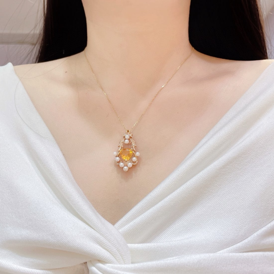 14k Gold 5.73 Ctw Natural Citrine & Diamond Pendant( Without Chain ) - 6