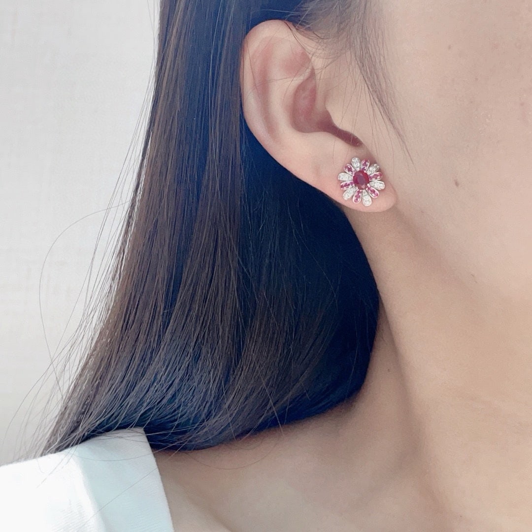 14k Gold 1.30 Ctw Natural Ruby & Ruby Earrings - 7