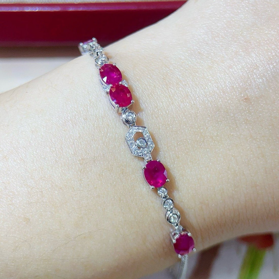 14k Gold 2.71 Ctw Natural Ruby & Diamond Bracelet - 3