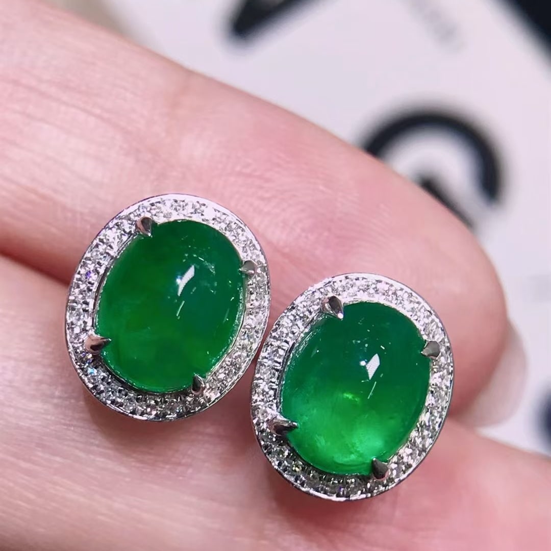 14k Gold 3.76 Ctw Vivid Green Natural Emerald & Diamond Earrings - 3