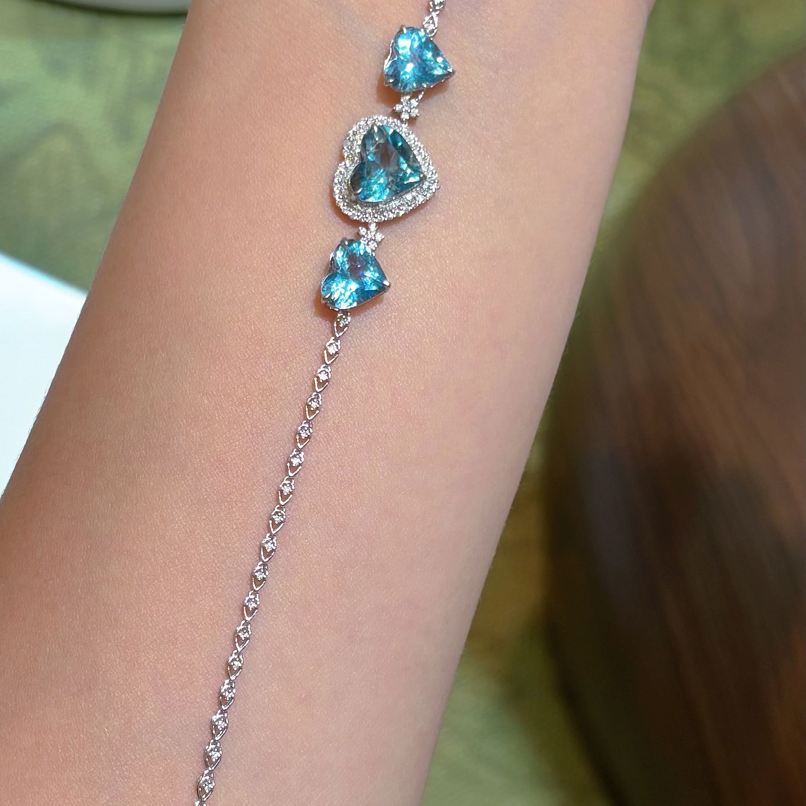 14k Gold 5.01 Ct Natural Aquamarine & Diamond Bracelet - 2