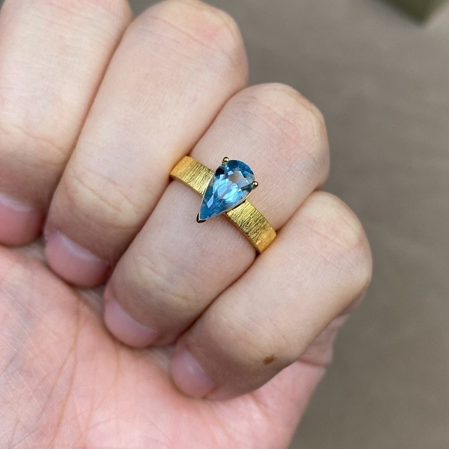 14k Gold 1.25 Ct Natural Aquamarine Ring - 7