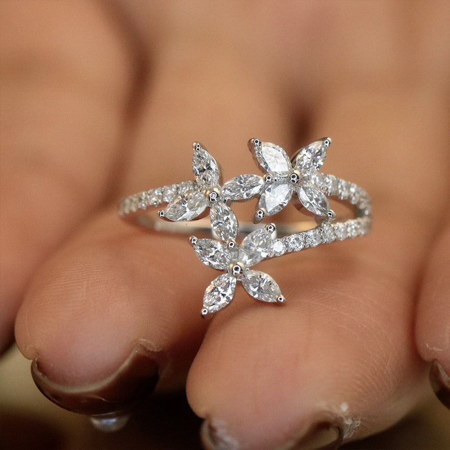 14k Gold 0.9 Ct Natural H Diamond Ring - 4