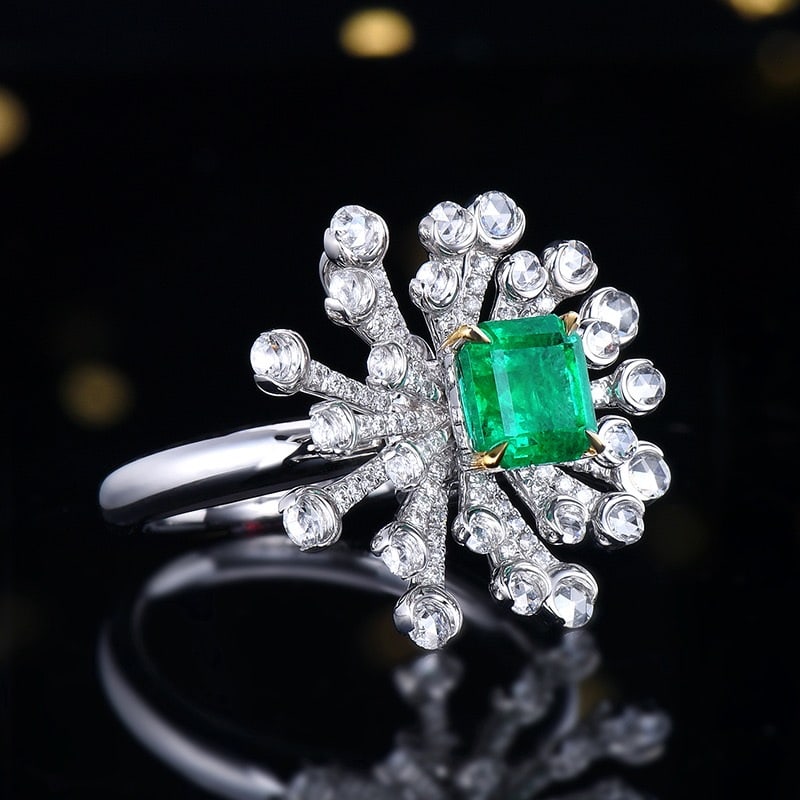 14k Gold 1.76 Ctw Vivid Green Natural Emerald & Diamond Ring - 3
