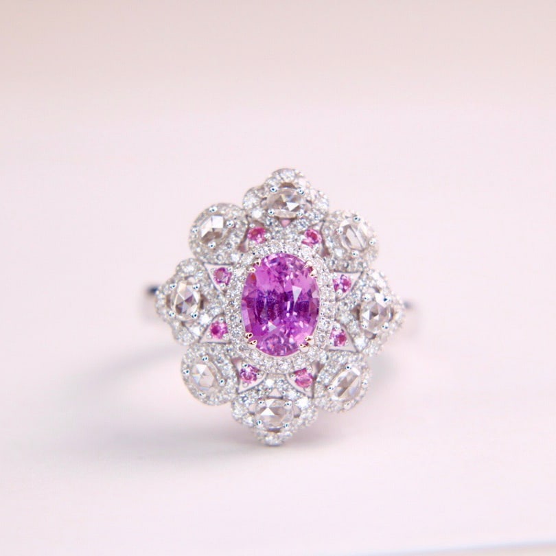 14k Gold 2.07 Ctw Natural Sapphire & Diamond Ring/pendant( Without Chain ): Ref:231106248 // gold content:14k gold // ring size:7. 25us // // main gemstone:sapphire // shape:oval // carat weight:1. 33ct // color:purplish pink // treatment:natural // // adjacent gemstone 2 : d