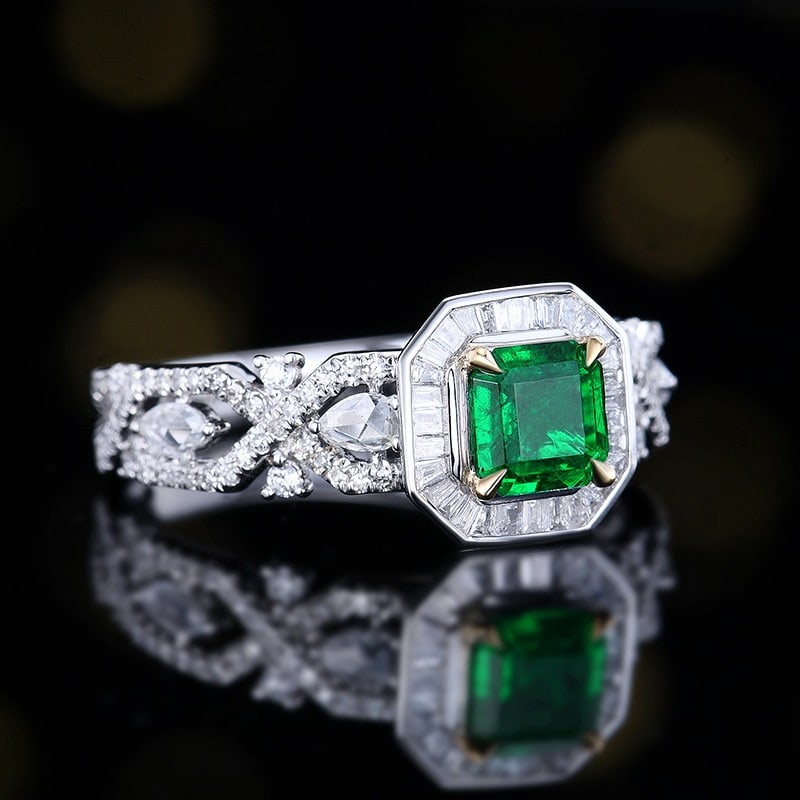 14k Gold 1.16 Ctw Vivid Green Natural Emerald & Diamond Ring - 3