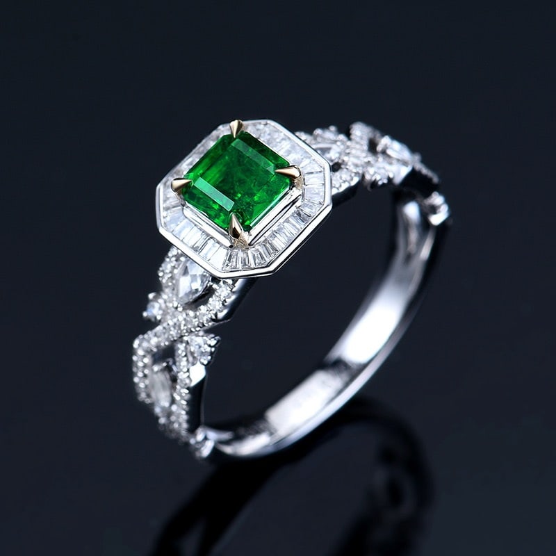 14k Gold 1.16 Ctw Vivid Green Natural Emerald & Diamond Ring - 4