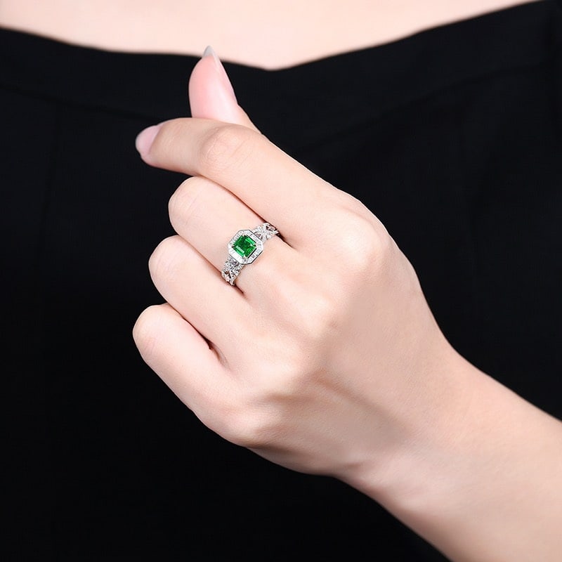 14k Gold 1.16 Ctw Vivid Green Natural Emerald & Diamond Ring - 6