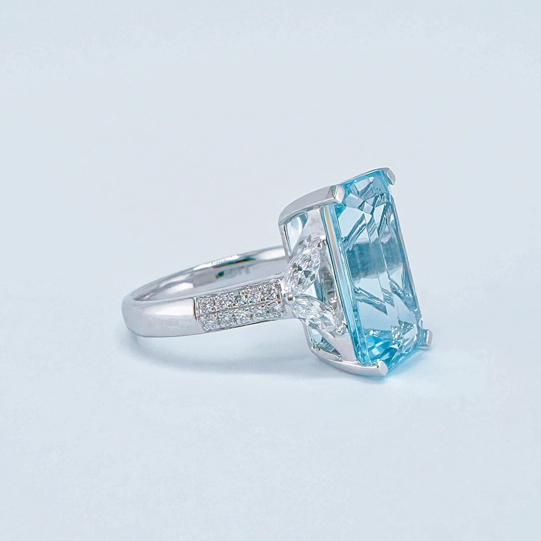 14k Gold 6.46 Ctw Natural Aquamarine & Diamond Ring - 2
