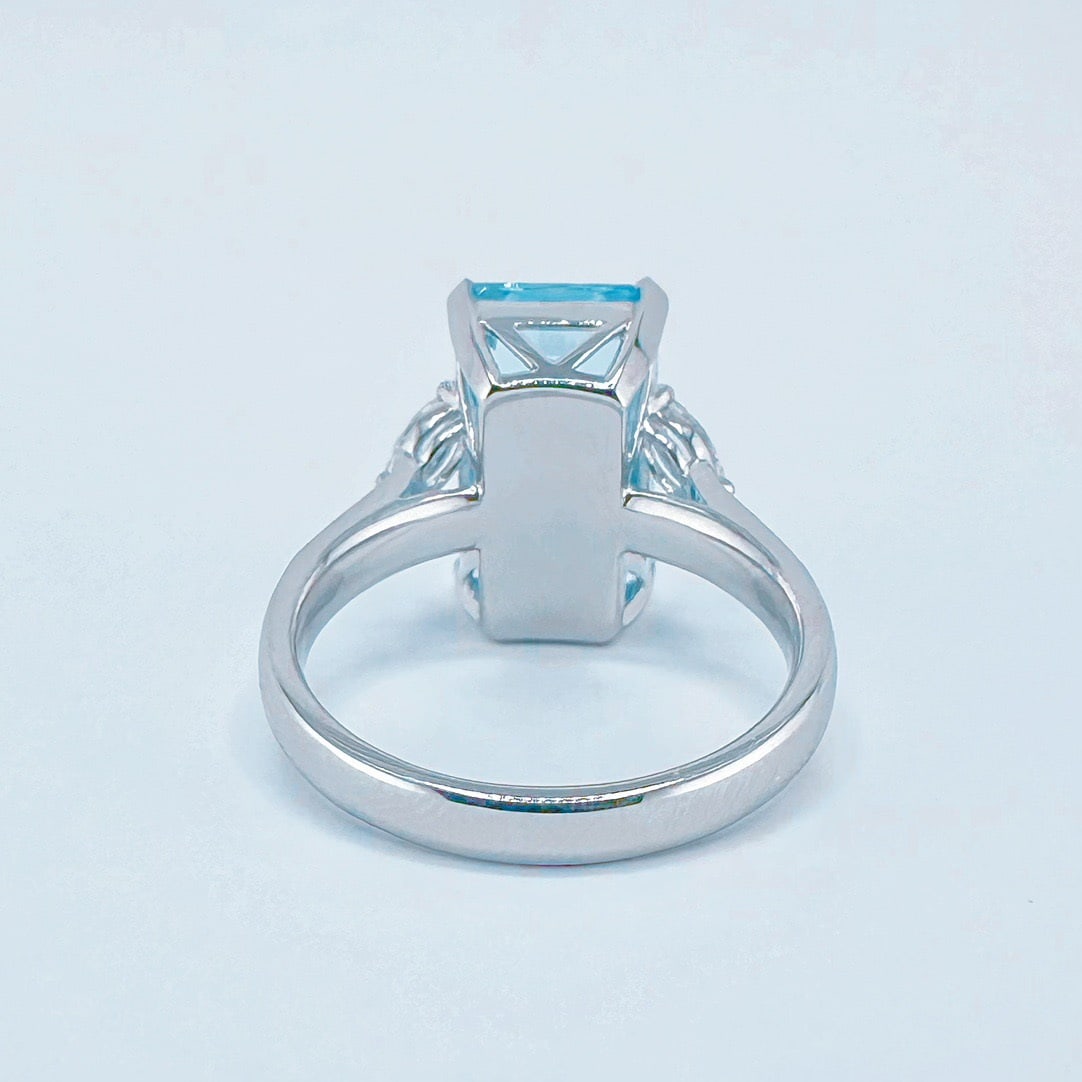 14k Gold 6.46 Ctw Natural Aquamarine & Diamond Ring - 3