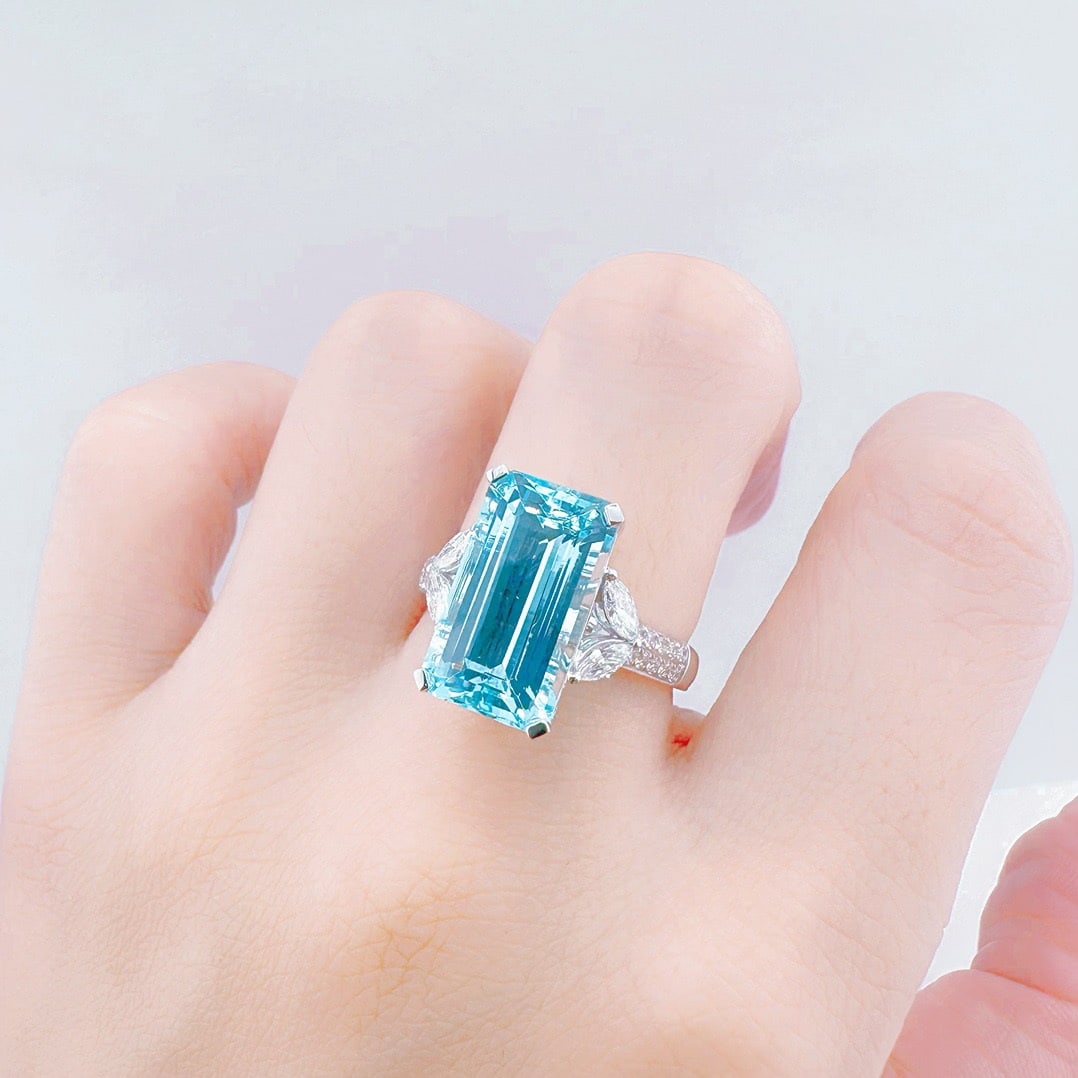 14k Gold 6.46 Ctw Natural Aquamarine & Diamond Ring - 4